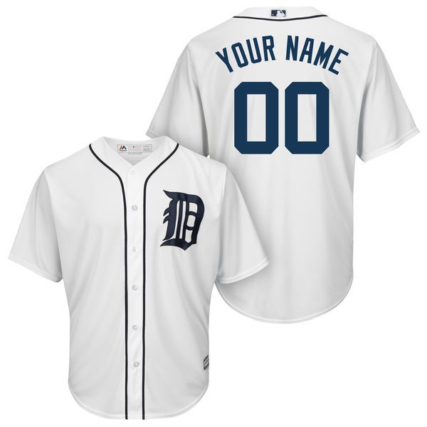 Men Detroit Tigers Majestic White Cool Base Custom MLB Jersey